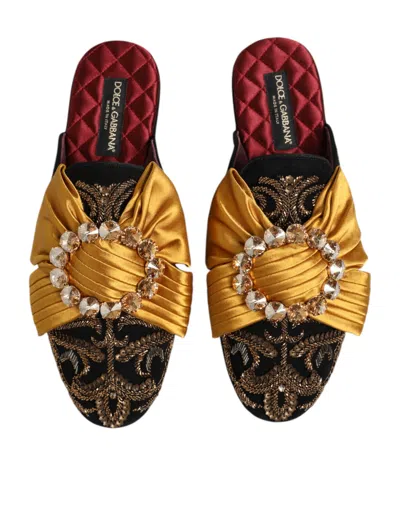 Dolce & Gabbana Embellished Silk & Leather Flat In Multi