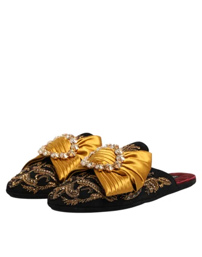 Dolce & Gabbana Embellished Silk & Leather Flat In Multi