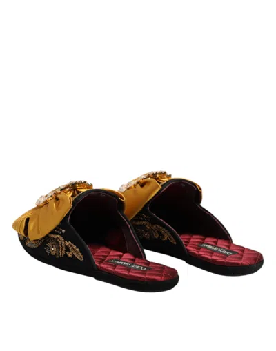 Dolce & Gabbana Embellished Silk & Leather Flat In Multi