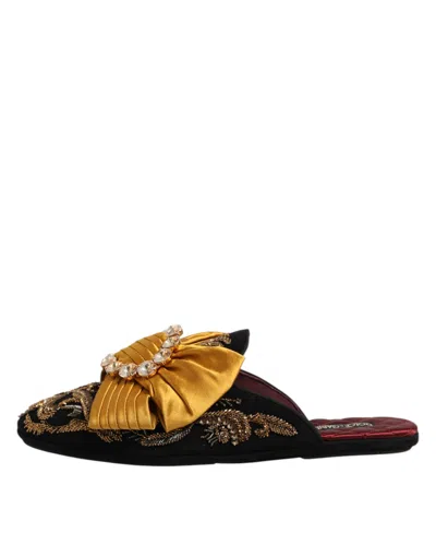 Dolce & Gabbana Embellished Silk & Leather Flat In Multi