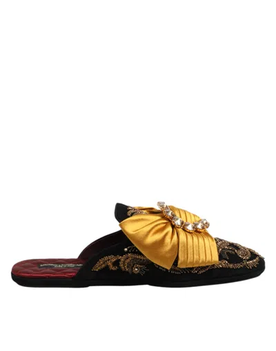 Dolce & Gabbana Embellished Silk & Leather Flat In Multi