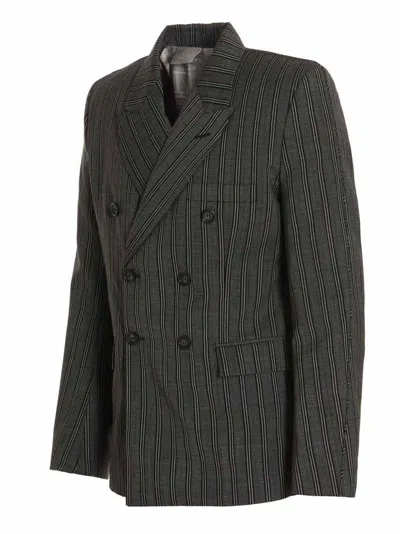Vtmnts Virgin Wool Double-breasted Pinstriped Blazer In Black