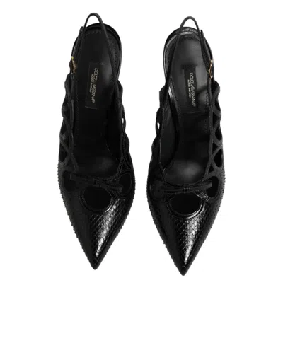 Dolce & Gabbana Python & Calf Leather Slingback Heel In Black