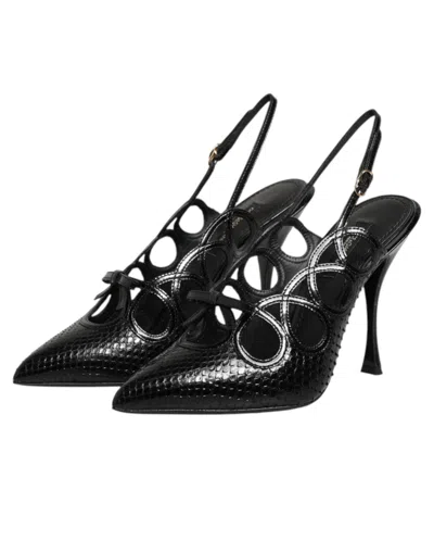 Dolce & Gabbana Python & Calf Leather Slingback Heel In Black