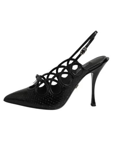 Dolce & Gabbana Python & Calf Leather Slingback Heel In Black
