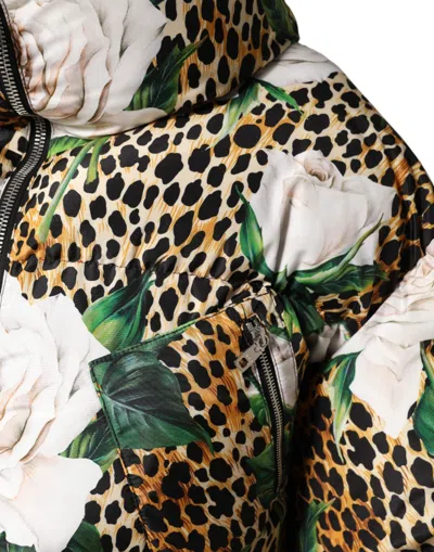 Dolce & Gabbana Multicolor Leopard Rose Puffer Quilted Jacket In Multi