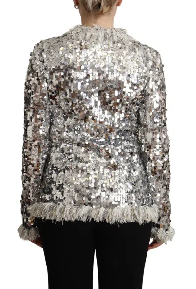 Dolce & Gabbana Silver Sequined Shearling Long Sleeves Jacket In Silver