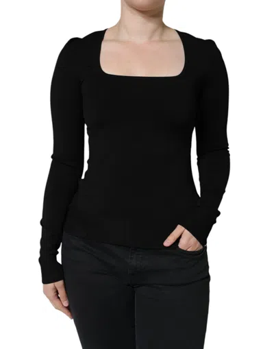 Dolce & Gabbana Black Square Neck Long Sleeves Pullover Top In Black