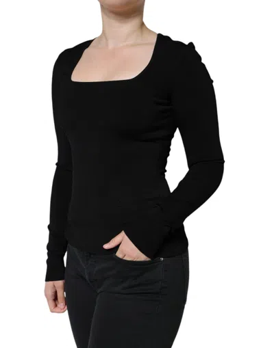 Dolce & Gabbana Black Square Neck Long Sleeves Pullover Top In Black