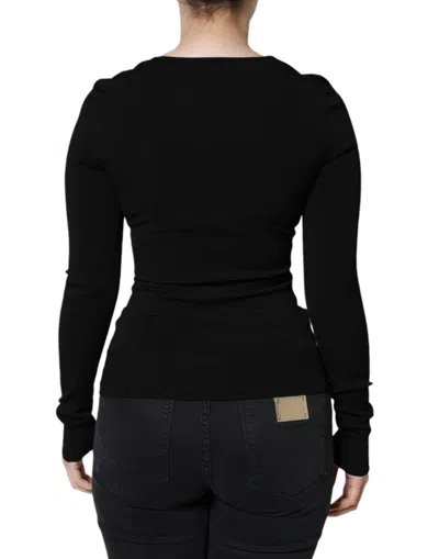 Dolce & Gabbana Black Square Neck Long Sleeves Pullover Top In Black