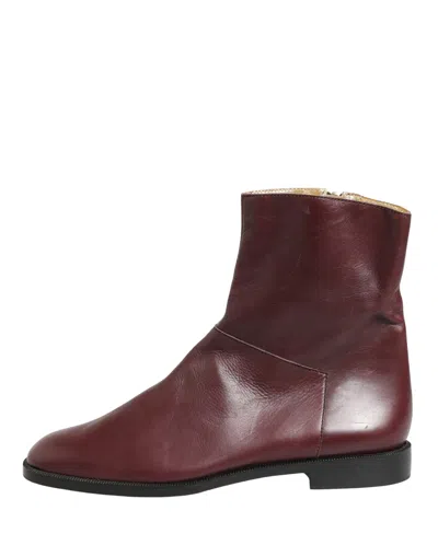 Dolce & Gabbana Leather Ankle Boot In Maroon