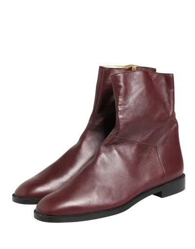 Dolce & Gabbana Leather Ankle Boot In Maroon