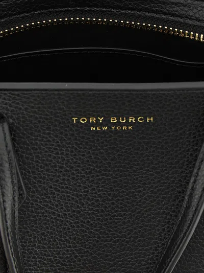 Tory Burch Black Cow Leather Cotton Polyurethane Handbag In Black