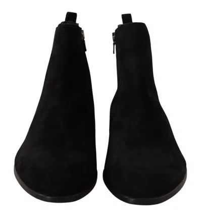 Dolce & Gabbana Black Leather Fur Men Chelsea Boots Shoes In Black