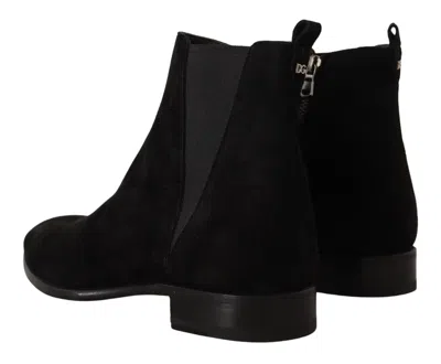 Dolce & Gabbana Black Leather Fur Men Chelsea Boots Shoes In Black