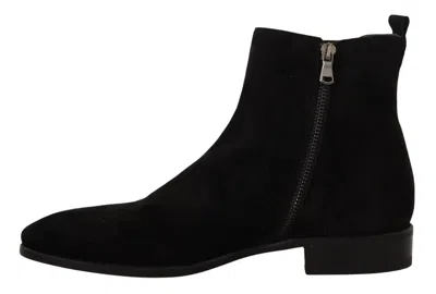 Dolce & Gabbana Black Leather Fur Men Chelsea Boots Shoes In Black