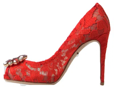 Dolce & Gabbana Taormina Lace Crystal-embellished Heeled Pumps In Red