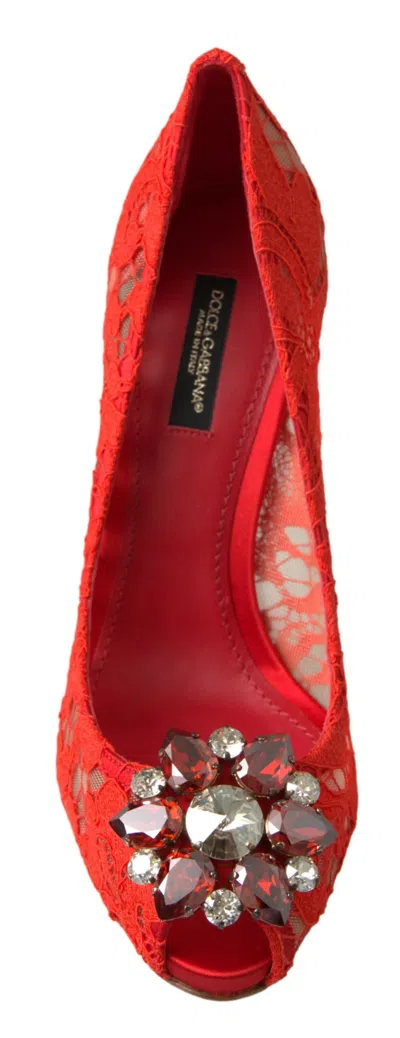 Dolce & Gabbana Taormina Lace Crystal-embellished Heeled Pumps In Red