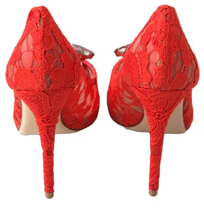 Dolce & Gabbana Taormina Lace Crystal-embellished Heeled Pumps In Red