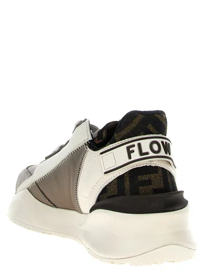 Fendi Flow Leather And Jacquard Fabric Sneakers With Zip In Multi
