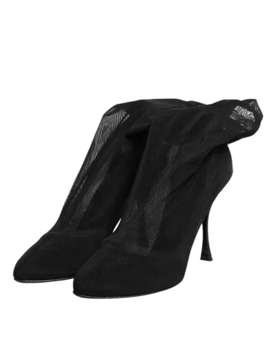 Dolce & Gabbana Silk Stretch Mesh Sock Boot In Black