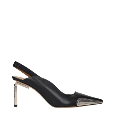 Off-white Satin-finish Leather Slingback Pump In Black