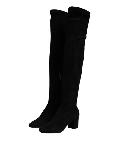 Dolce & Gabbana Suede Knee High Boots Block Heel In Multi
