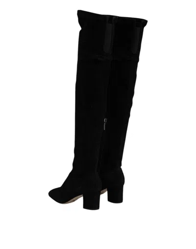 Dolce & Gabbana Suede Knee High Boots Block Heel In Multi