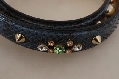 Dolce & Gabbana Blue Exotic Leather Crystals Shoulder Strap Python Bag In Blue