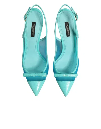 Dolce & Gabbana Leather And Mesh Pointed-toe Slingback Heel In Blue