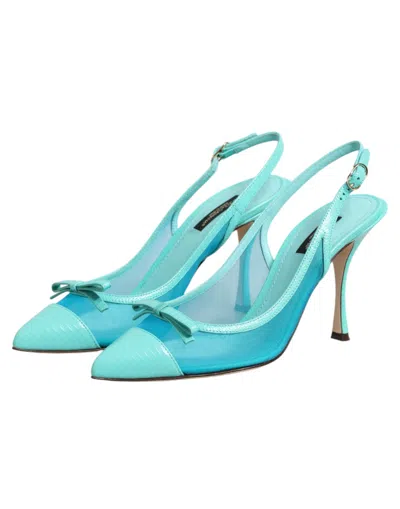 Dolce & Gabbana Leather And Mesh Pointed-toe Slingback Heel In Blue