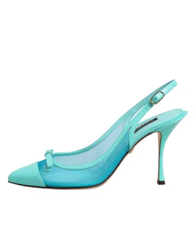 Dolce & Gabbana Leather And Mesh Pointed-toe Slingback Heel In Blue