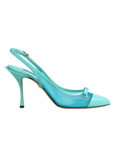 Dolce & Gabbana Leather And Mesh Pointed-toe Slingback Heel In Blue