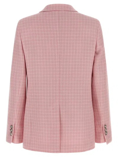 Versace Check Blazer Jacket Buttoned Cuffs Notch Lapel In Pink
