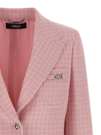 Versace Check Blazer Jacket Buttoned Cuffs Notch Lapel In Pink