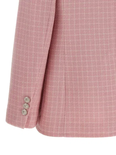 Versace Check Blazer Jacket Buttoned Cuffs Notch Lapel In Pink