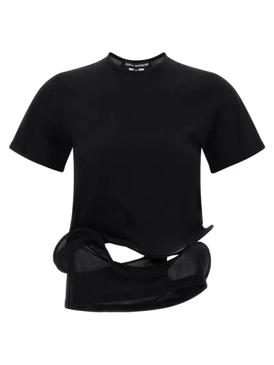 Junya Watanabe Sculptural Hem With Wire Structure T-shirt In Black