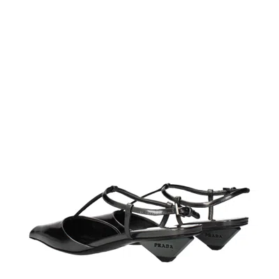 Prada Metallic Leather T-strap Flat In Black
