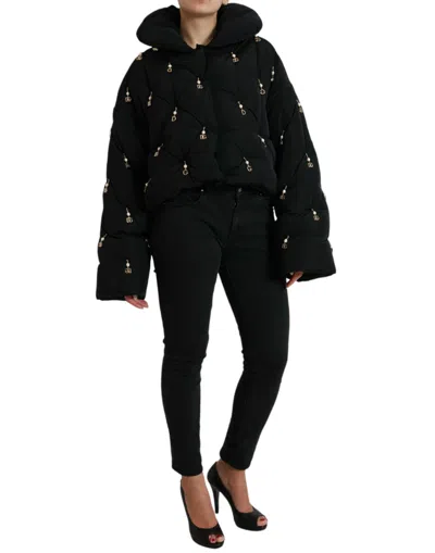 Dolce & Gabbana Pearl-embellished Quilted Down Jacket In Black