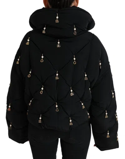 Dolce & Gabbana Pearl-embellished Quilted Down Jacket In Black
