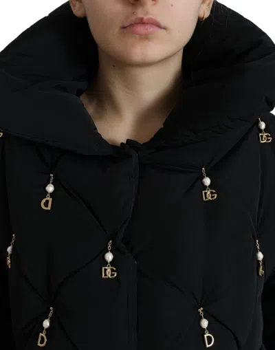 Dolce & Gabbana Pearl-embellished Quilted Down Jacket In Black