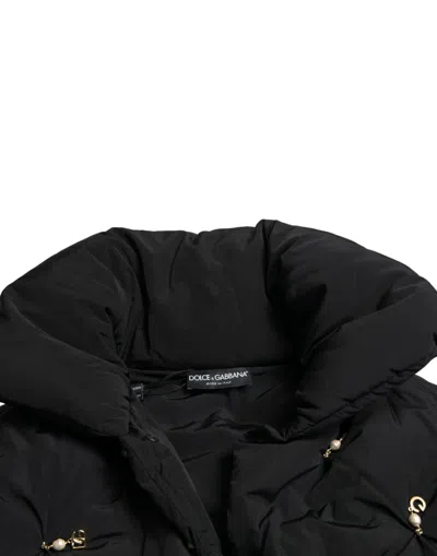 Dolce & Gabbana Pearl-embellished Quilted Down Jacket In Black