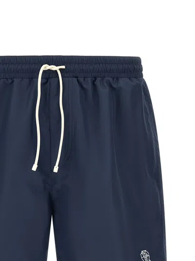 Brunello Cucinelli Straight-leg Mid-length Logo-embroidered Swim Shorts In Blue