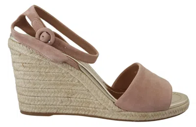 Prada Suede Espadrille Ankle Strap Wedge Sandals In Pink