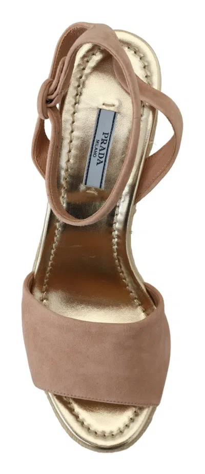 Prada Suede Espadrille Ankle Strap Wedge Sandals In Pink