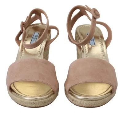 Prada Suede Espadrille Ankle Strap Wedge Sandals In Pink