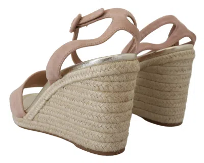 Prada Suede Espadrille Ankle Strap Wedge Sandals In Pink