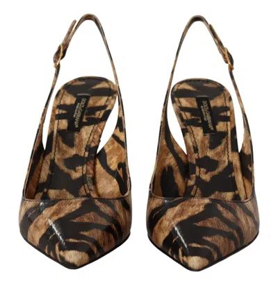 Dolce & Gabbana Tiger-patterned Moluro Python Slingback Heel In Brown