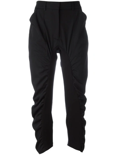 Stella Mccartney Jersey-paneled Gathered Wool-twill Tapered Pants In Black