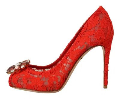 Dolce & Gabbana Taormina Lace Crystal-embellished Heeled Pumps In Red